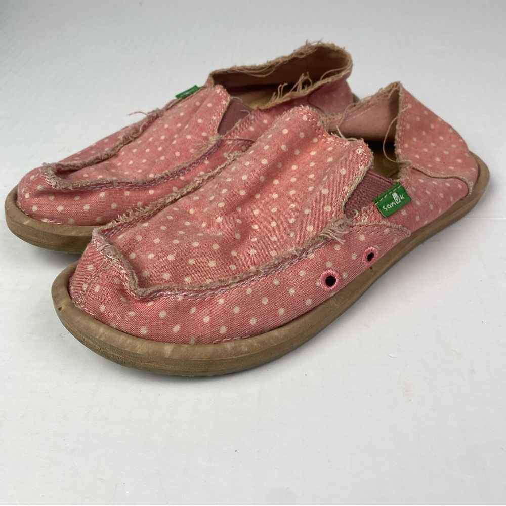 Sanuk Donna Kids Women Size 4 Shoes Mauve Rose White Polka Dot Loafer Beach